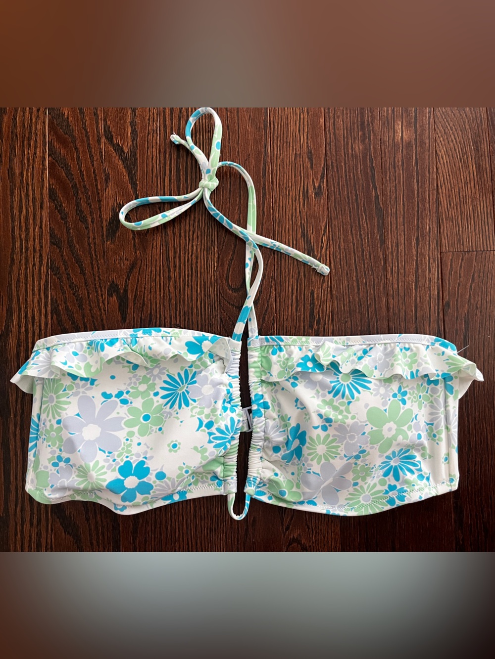 aerie Floral Bandeau Bikini Top in Blue, Green & White